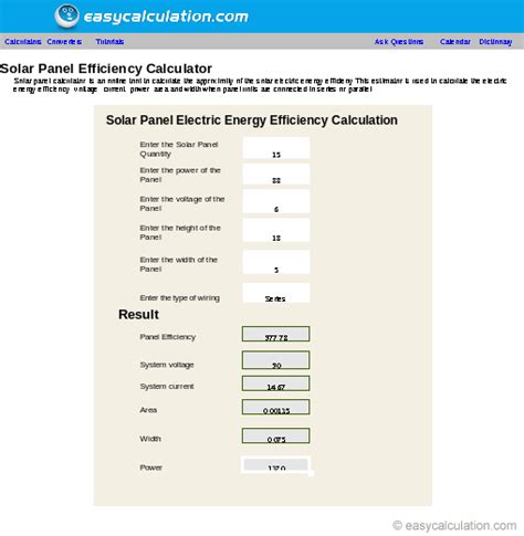 solar panel heat calculation